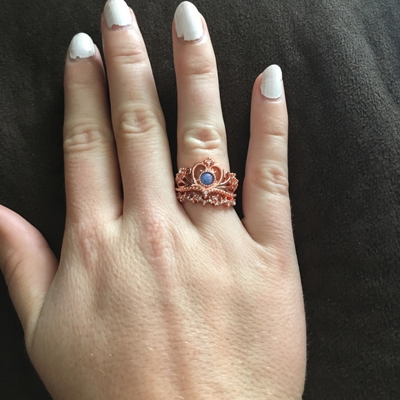 2-piece Crown Faux Fire Opal Rose Gold Queen Ring - Picture 3 of 6